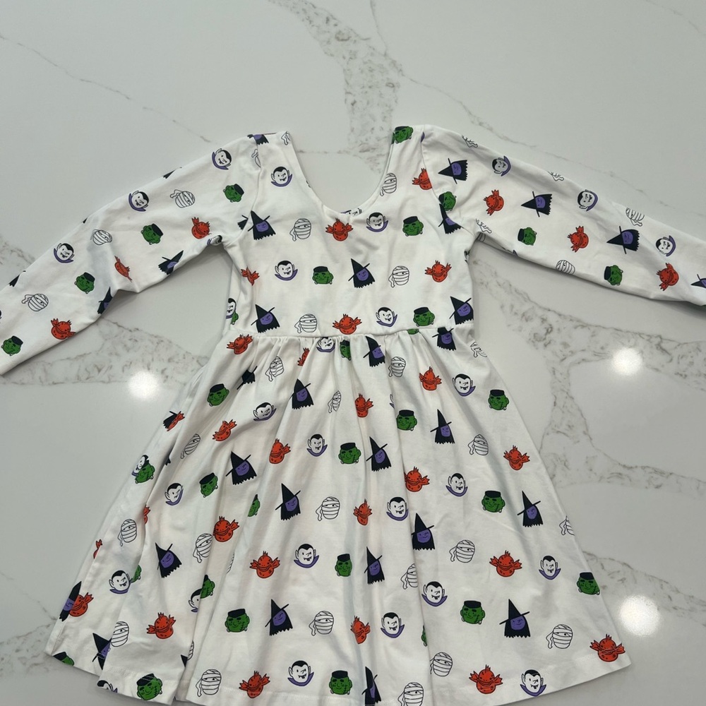 Monica & Andy Kids Halloween Themed Dress - White with Multicolor Print